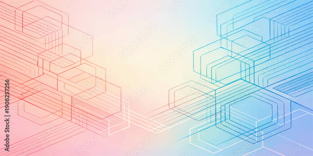 Obraz premium Abstract blue background with squares featuring a 3d blueprint sketch for a building construction project showing perspective lines and architectural engineering concepts