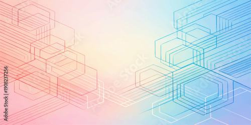 Abstract blue background with squares featuring a 3d blueprint sketch for a building construction project showing perspective lines and architectural engineering concepts