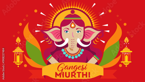Vibrant image of a deity with a radiant halo and traditional decorations Vector