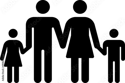 Family Icon. Flat style. Mom, dad, child, Mother, Father, Sister, Brother Parents symbol. Happy family time.