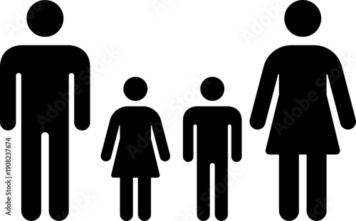 Family Icon. Flat style. Mom, dad, child, Mother, Father, Sister, Brother Parents symbol. Happy family time.