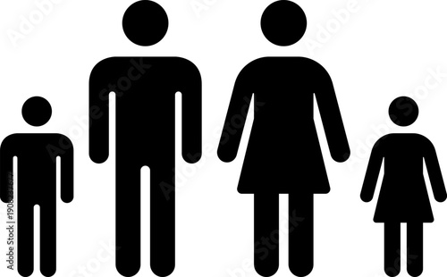 Family Icon. Flat style. Mom, dad, child, Mother, Father, Sister, Brother Parents symbol. Happy family time.