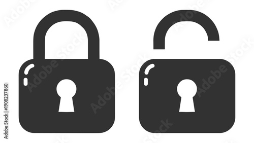 Security padlock icons with open and closed lock symbols for access and authentication vector on transparent background