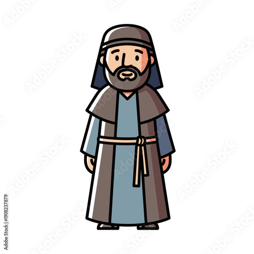 Cartoon Monk or Friar Character with Beard and Robe
