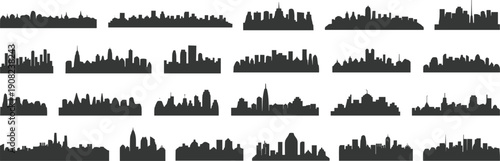Collection of diverse city skyline silhouettes in various styles and sizes urban architecture