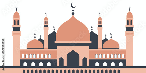 Islamic mosque architecture with domes and minarets, sacred Muslim building design