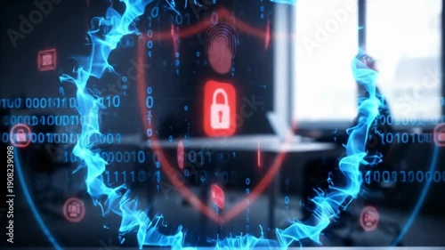 Cybersecurity with Digital Shield Protecting Business | Futuristic Security Network with Lock and Shield | Data Protection with Digital Lock System for Businesses