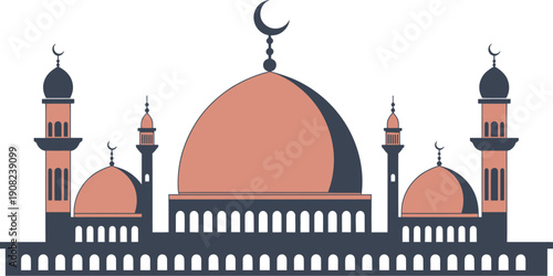 Islamic mosque architecture with domes and minarets, sacred Muslim building design