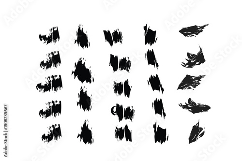 Set of Artistic Black Brushstrokes, Grunge Texture and Ink Marks. Resizable and Editable. EPS, 10.