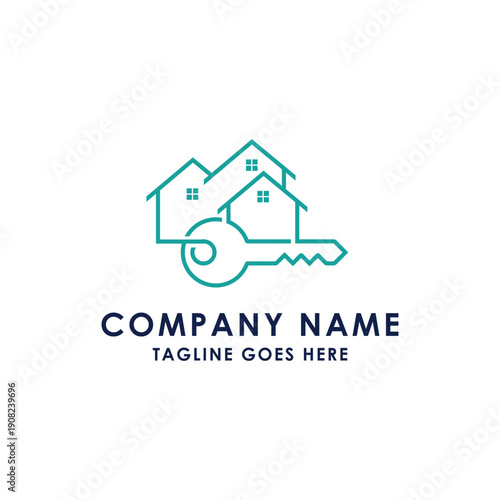 Modern Real Estate House Key Logo Design