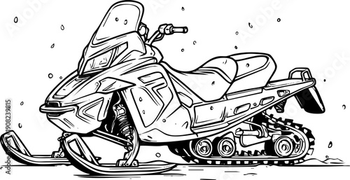 Detailed illustration of a snowmobile on a snowy terrain.