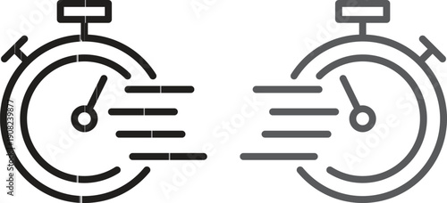 Speed Stopwatch Icon Set - Fast Delivery and Express Service Line Art Vector