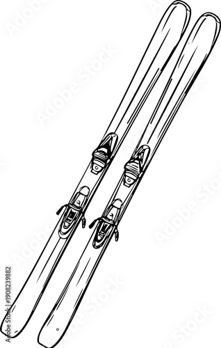 Pair of detailed ski equipment with bindings and sleek design.