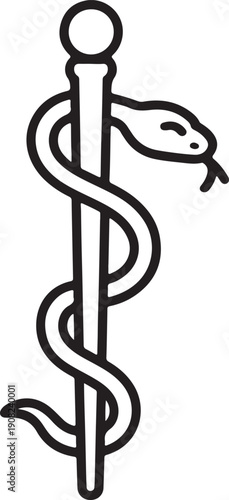 Caduceus medical symbol outline snake staff