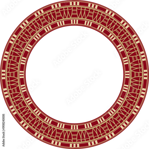 Vector golden and red round Egyptian ornament. Endless Circle, Ring of Ancient Egypt. Geometric African frame.
