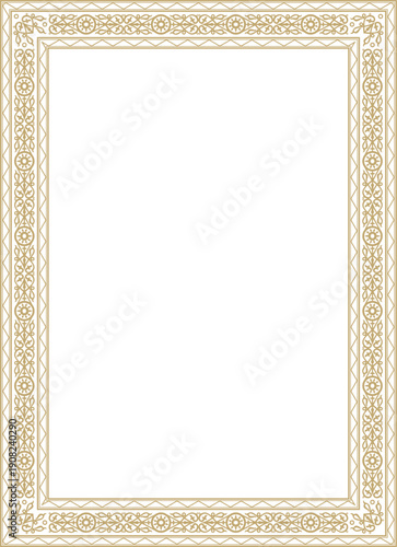 Vector gold square Yakut ornament. An endless rectangular border, a frame of the northern peoples of the Far East.