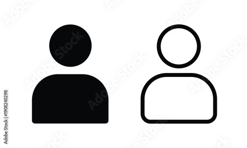 User icon vector, person symbol, account sign, profile pictogram, black avatar buttons for website and app, solid and outline contact us illustrations isolated on white background