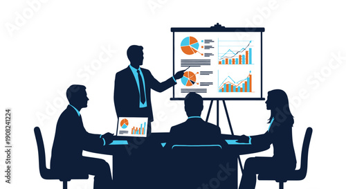 Business presentation in a conference room with a presenter and audience