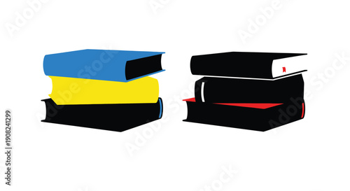 Stacked books in ukrainian national colors and black simple illustration