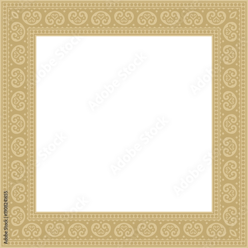 Vector square gold ancient Russian ornament. Slavic rectangle, border, frame. Painting of the royal chambers.
