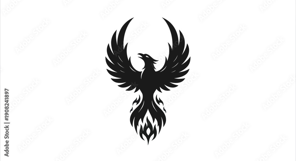 Obraz premium Phoenix symbol black silhouette on white