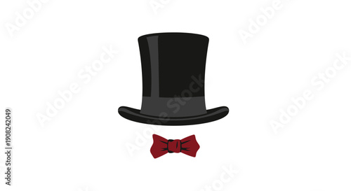 Sophisticated Gentleman's Formalwear Graphic Classic Black Top Hat and Dapper Red Bow Tie Ensemble