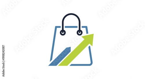 Shopping bag with upward trending arrow representing business growth and sales increase