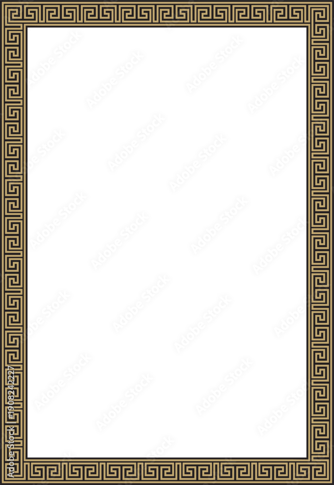 Fototapeta premium Vector gold and black classic Greek square ornament. Rectangle of Ancient Greece and Roman Empire. Byzantine painting of walls, floors and ceilings. Decoration of European palaces. 