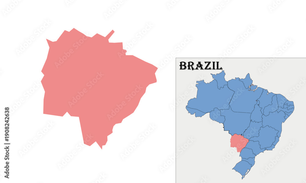 Obraz premium Mato Grosso do Sul State Map, Central-West Brazil. Map of Mato Grosso do Sul Brazil with Administrative Boundaries.Mato Grosso do Sul Brazil Map Isolated on White Background. Suitable for education, i