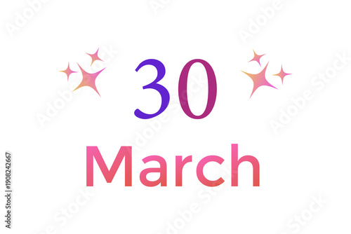 March 30 calendar in pink gradient color with star decoration on a white background