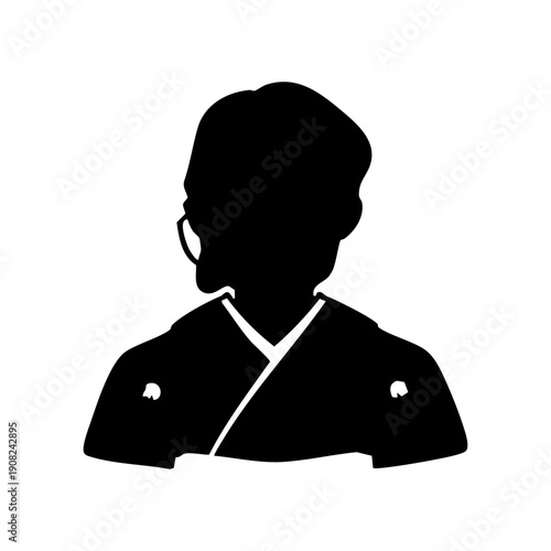 礼服和装の女性　モノクロシルエットイラスト