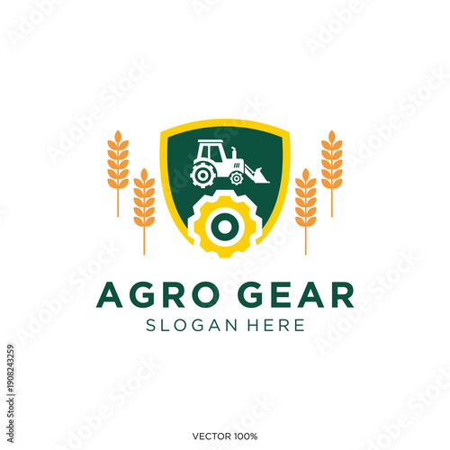 Agro Gear Logo with Tractor, Gear, and Wheat Shield