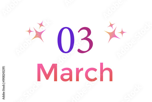 March 3 calendar in pink gradient color with star decoration on a white background
