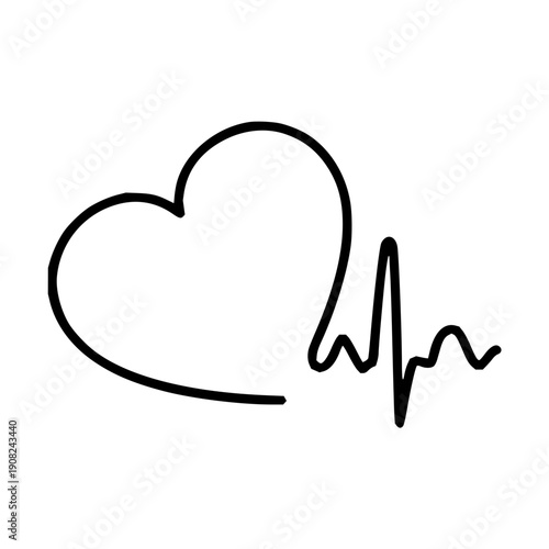 A simple black and white line drawing of a heart with a heart rate monitor line extending from it