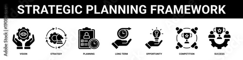 Strategic Planning Framework web banner icon set collection solid style.