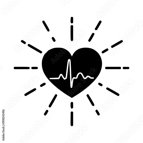 Iconic illustration of a healthy human heart with an electrocardiogram pulse, representing life, energy, and essential well-being
