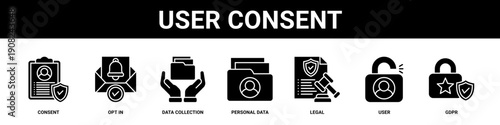 User Consent web banner icon set collection solid style.