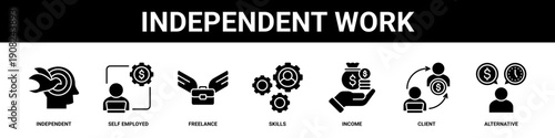 Independent Work web banner icon set collection solid style.