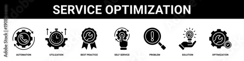 Service Optimization web banner icon set collection solid style.