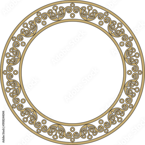 Vector round European gold and black ornament. Endless pattern, circle, ring of the Middle Ages. Revival border. Decorations of palaces and churches.
