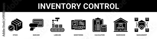 Inventory Control web banner icon set collection solid style.