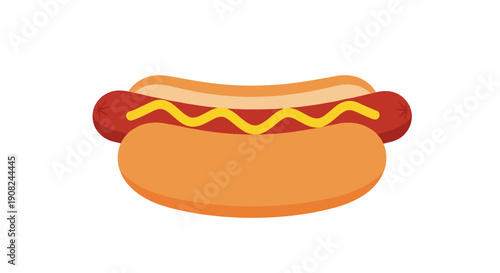 Classic grilled hot dog with a mustard swirl served in a soft toasted bun presented as a flat vector illustration on a white background.