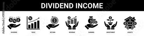 Dividend Income web banner icon set collection solid style.