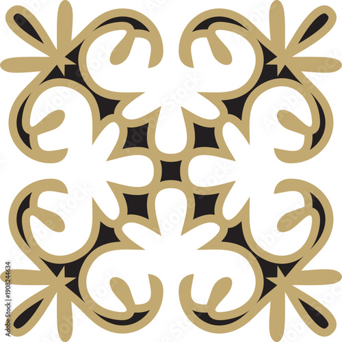 Vector golden and black  Kazakh national ornament. Ethnic pattern of the peoples of the Great Steppe,