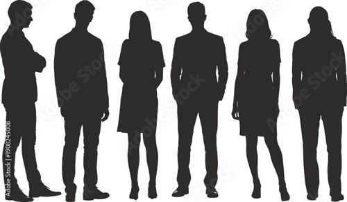Group of Business People Silhouettes Standing Against White Background vector illustration