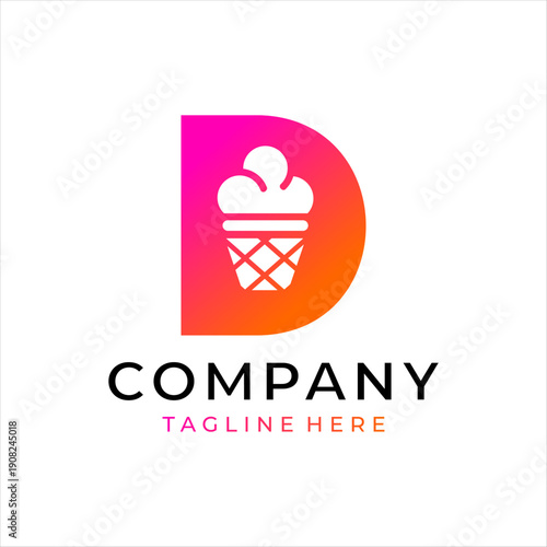 A logo that combines the letter D and ice cream. This logo is perfect for a food business.