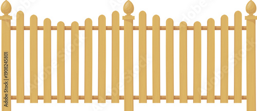 Wooden fence. Decorative yard railing cartoon border