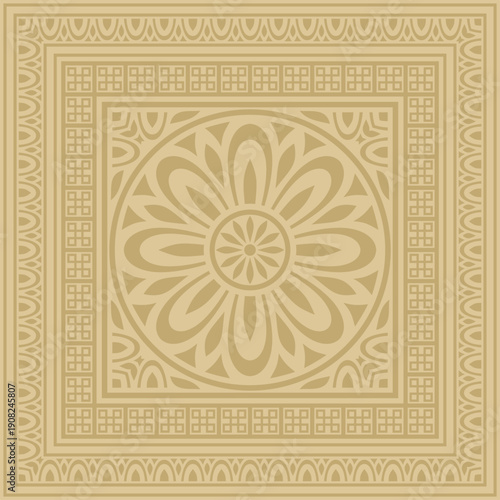 Classic Greek golden square ornament. Vector pattern, ancient Hellenic rectangle. European border.