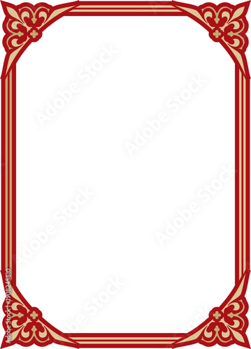 Classic Greek red and gold square ornament. Vector pattern, ancient Hellenic rectangle. European border.