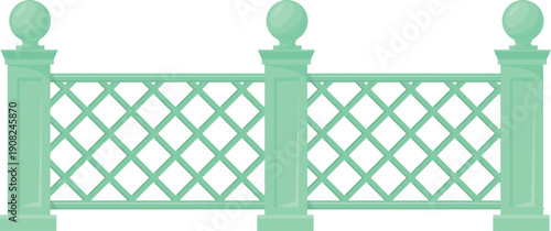 Decorative wooden park fence. Green garden lattice